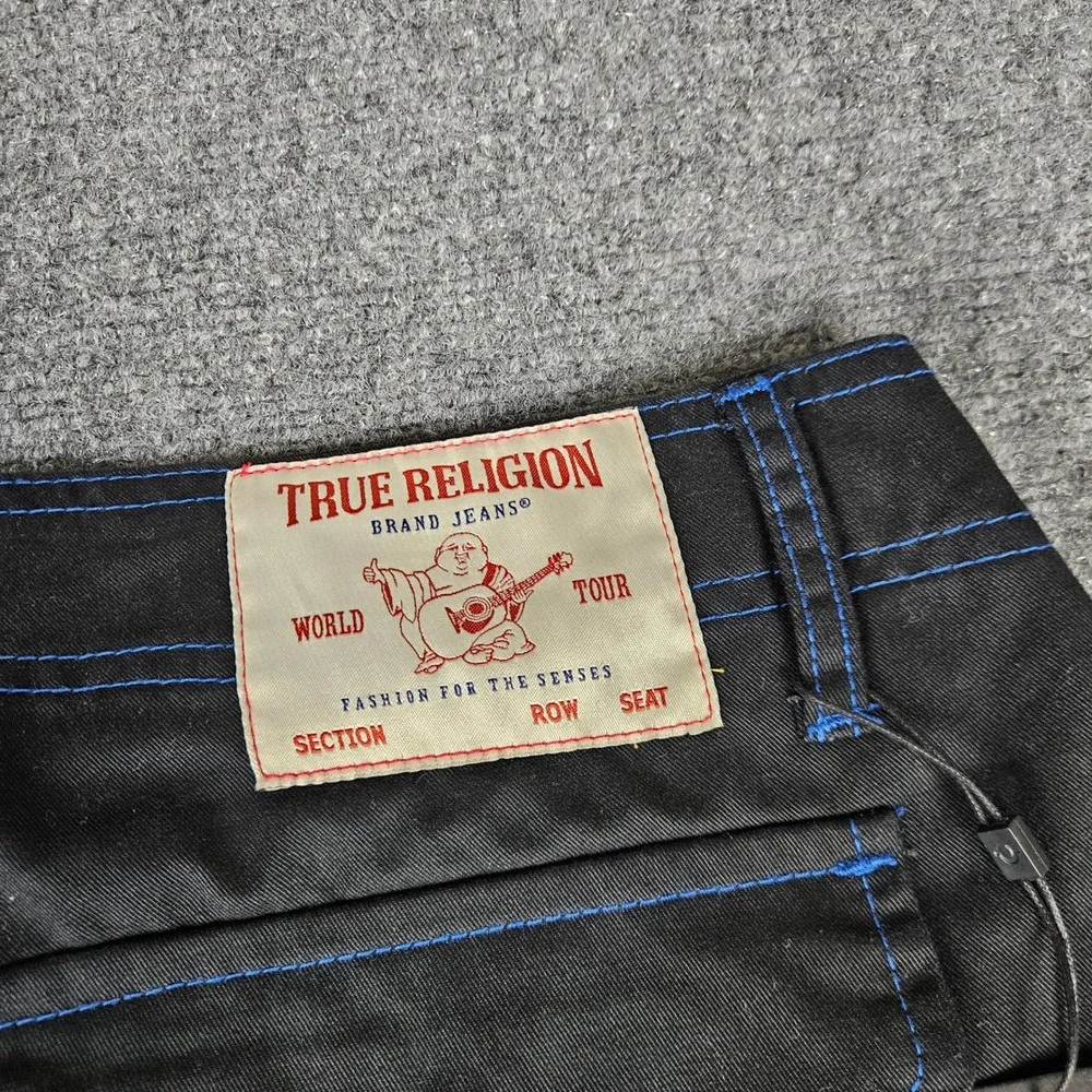 True Religion Mens Jet Black Blue Contrast Stitch Cargo Pants 108335 Size 36 NWT